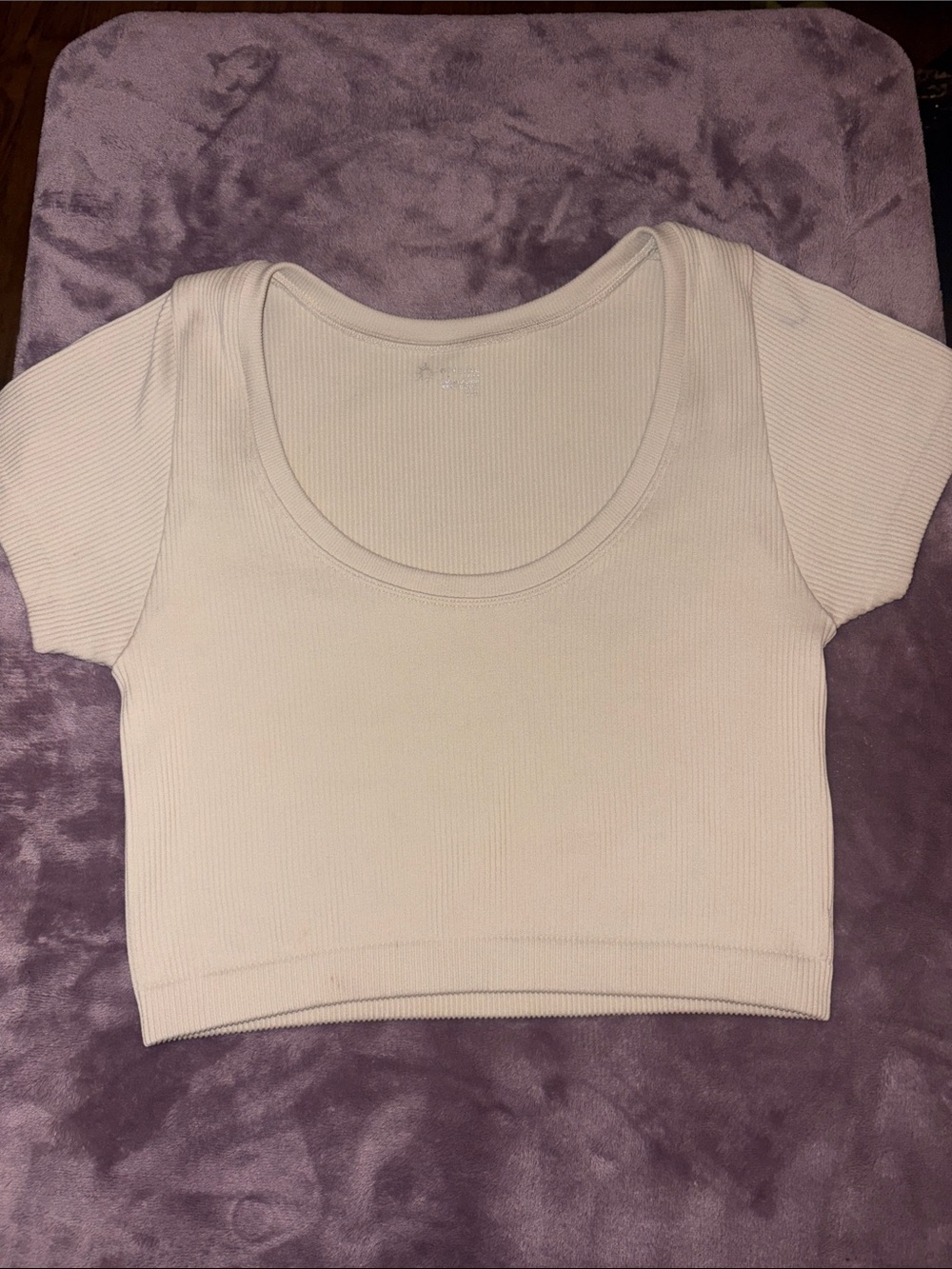 Ribbed Scoop-Neck Crop Tee in Off-White